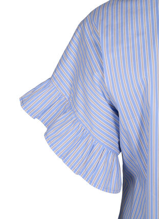 Gestreepte blouse met peplum en ruches, Blue Stripe, Packshot image number 3