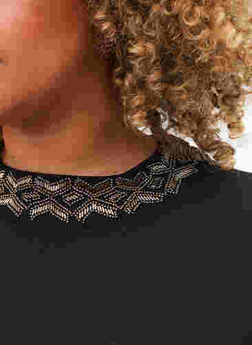 Viscose blouse met lange mouwen en parels, Black, Model image number 2