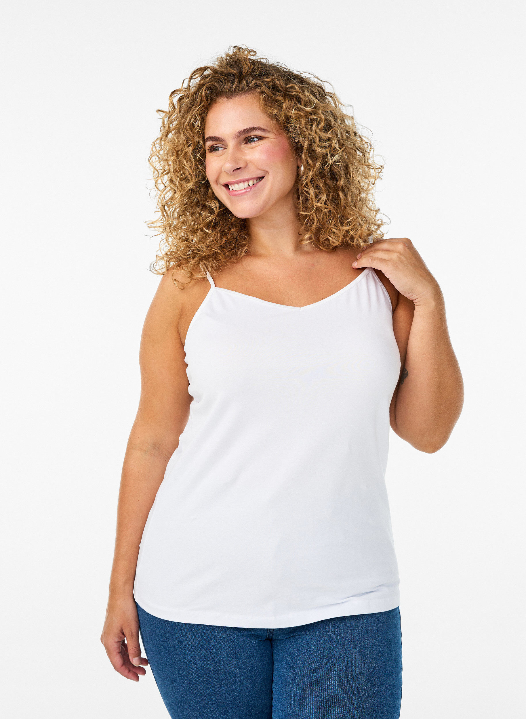 Basic strop top in katoen, Wit, Model