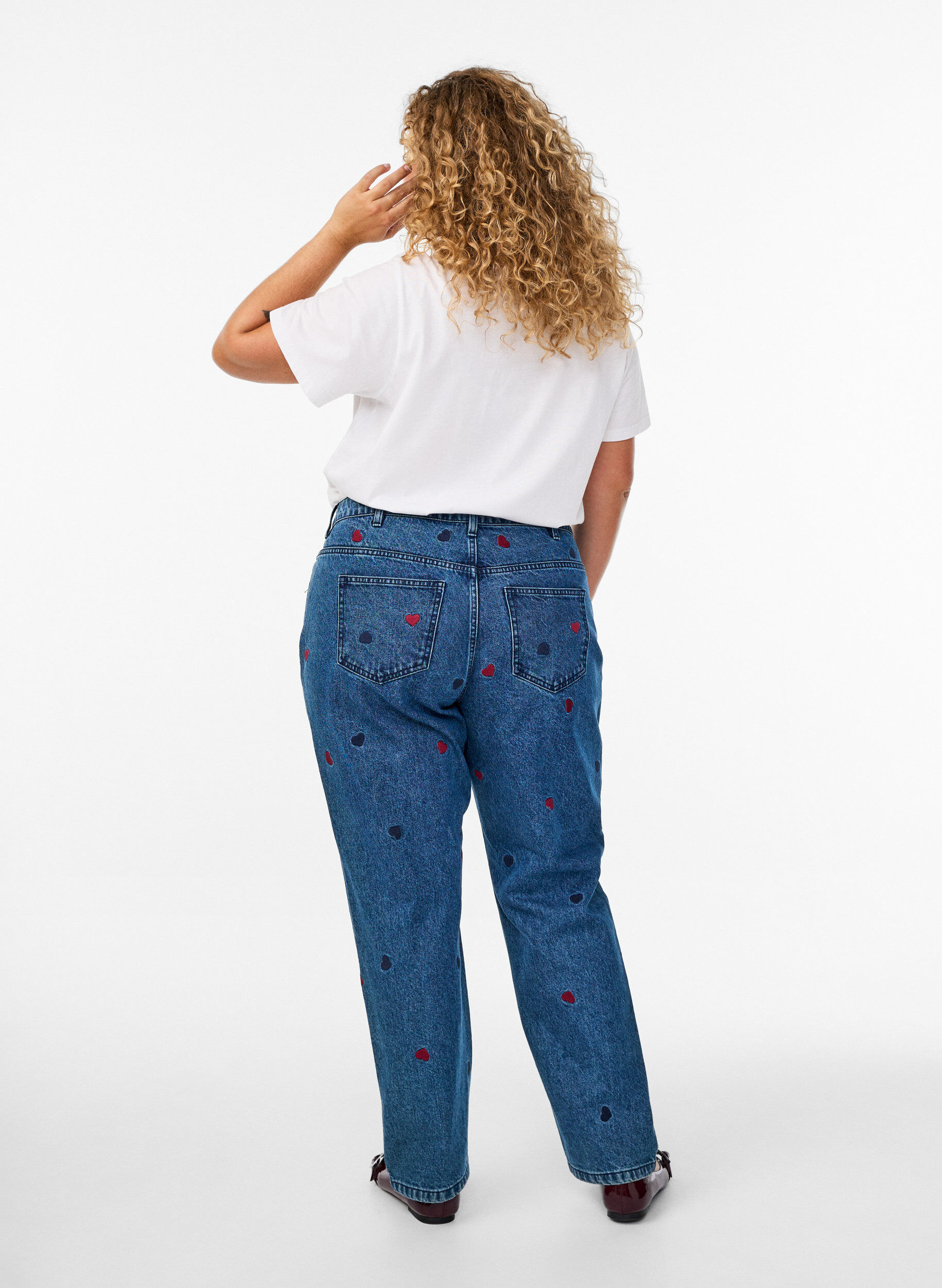 Zizzi High waist Gemma jeans met geborduurde details, Blauw, Model image number 1