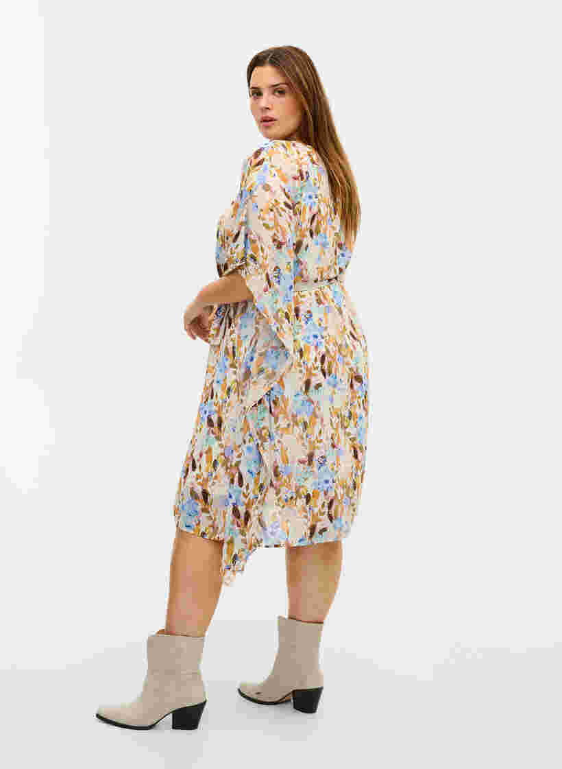 Gebloemde jurk met striksluiting, Humus Flower AOP, Model image number 1