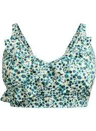 Bloemen bikinitop met ruches, Groen