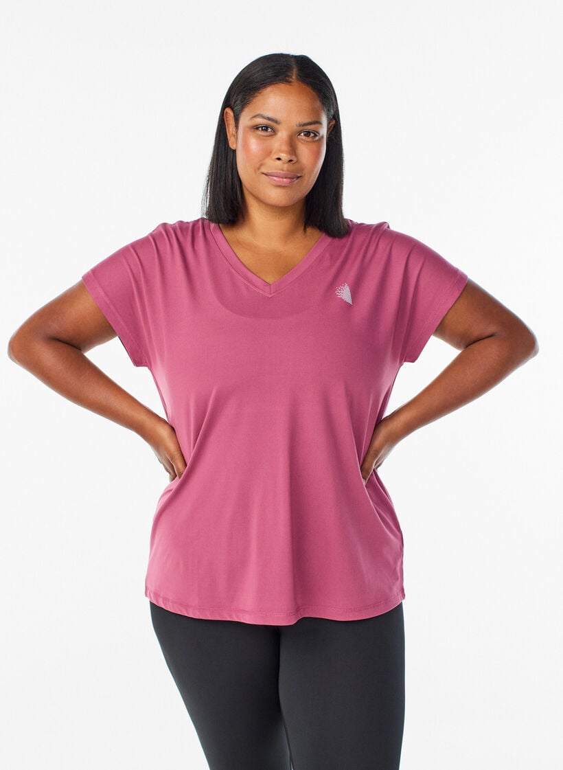 Losvallend sport T-shirt met V-hals, Rood, Model image number 0