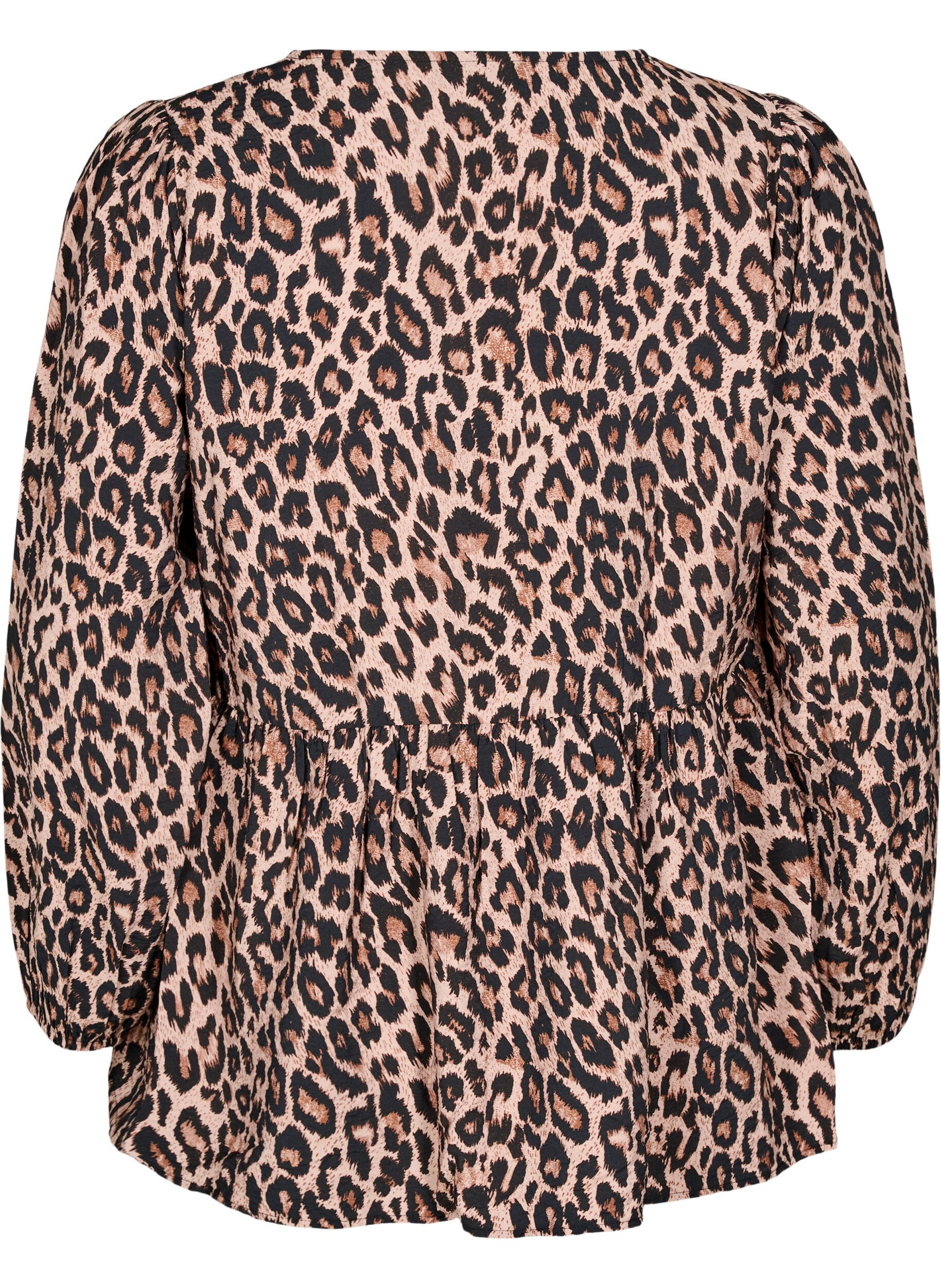 Zizzi Peplum blouse met strik en luipaardprint, Bruin, Packshot image number 1