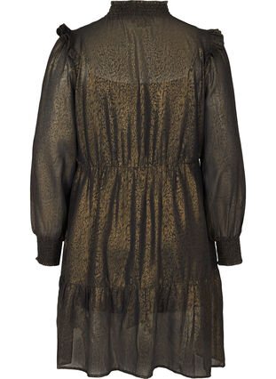 jurk met lange mouwen, smokwerk en ruches, Black w. Gold, Packshot image number 1