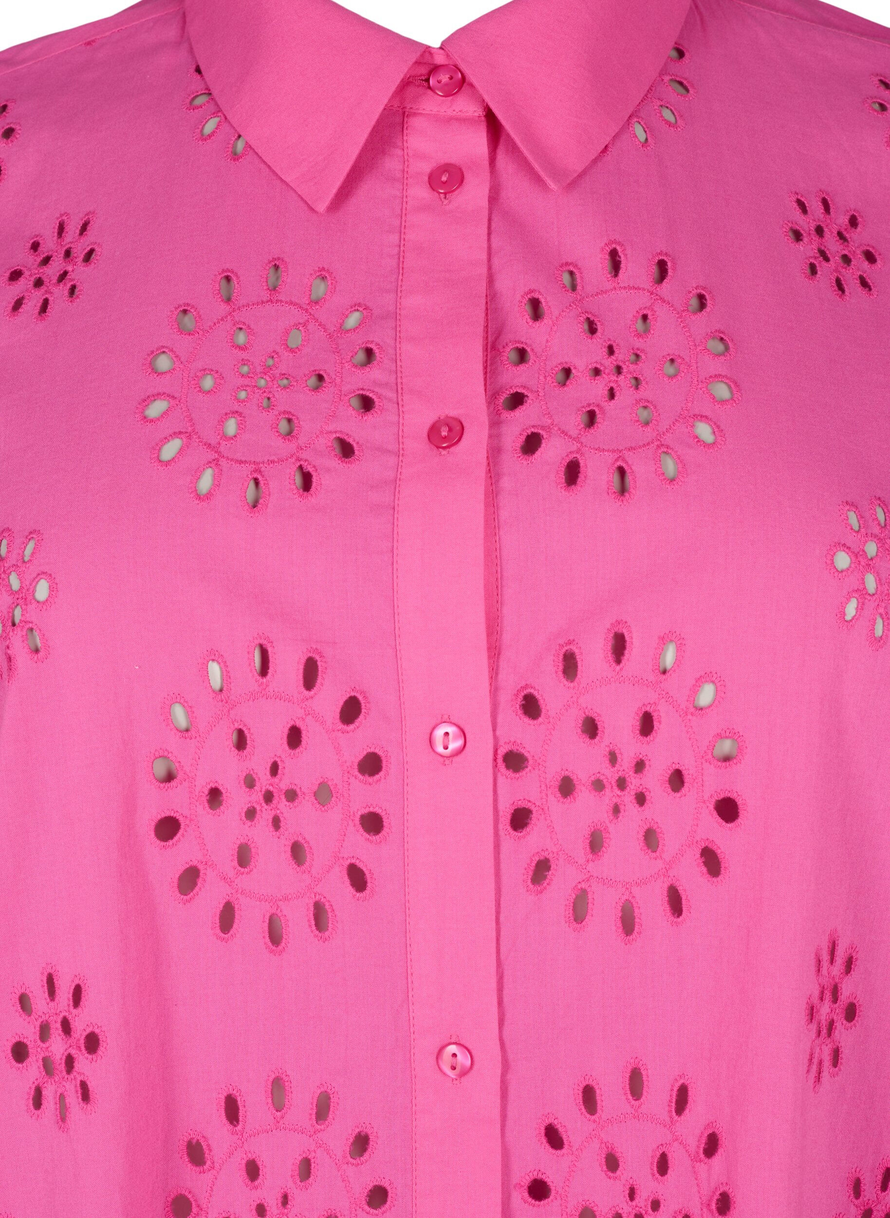 Zizzi Shirtblouse met Engels borduurwerk en 3/4-mouwen, Raspberry Rose, Packshot image number 2
