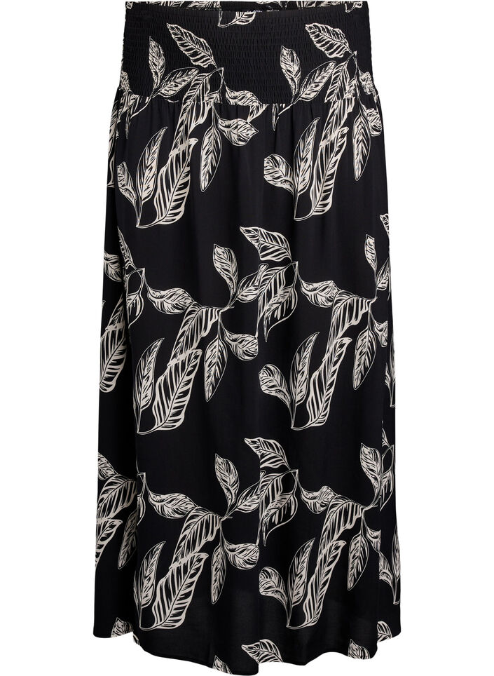 FLASH - Maxi rok in viscose met smokwerk, Zwart, Packshot image number 0