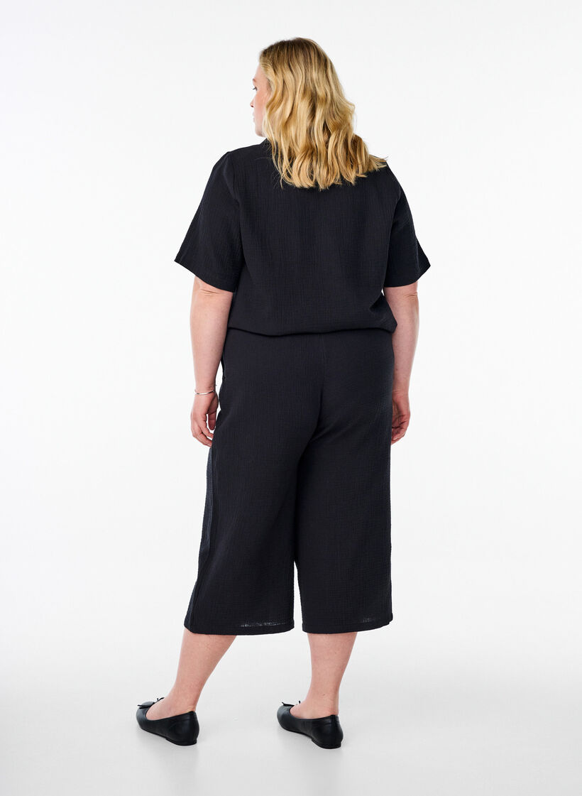 Culotte broek met een hoge taille, Zwart, Model image number 1