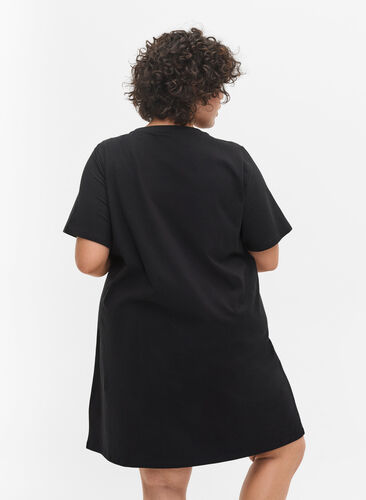 T-shirt pyjama jurk in katoen , Black, Model image number 1