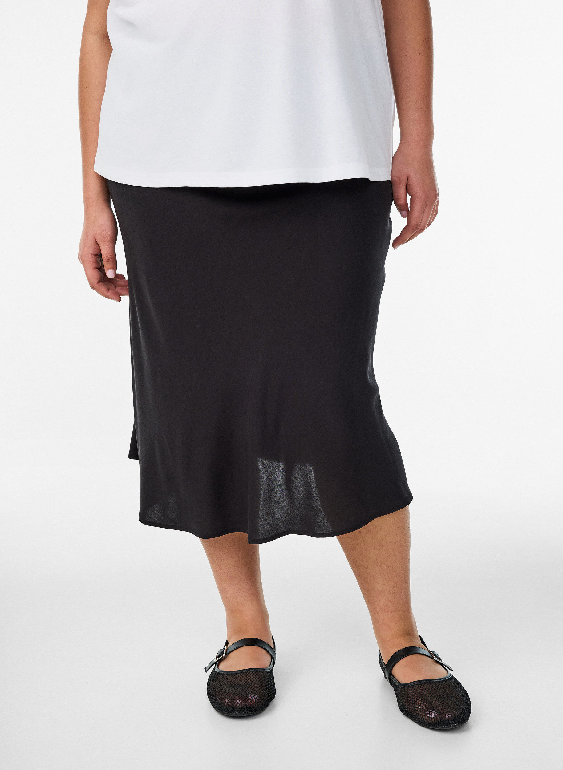 ZizziViscose rok met een elastische taille, Zwart, Model image number 2