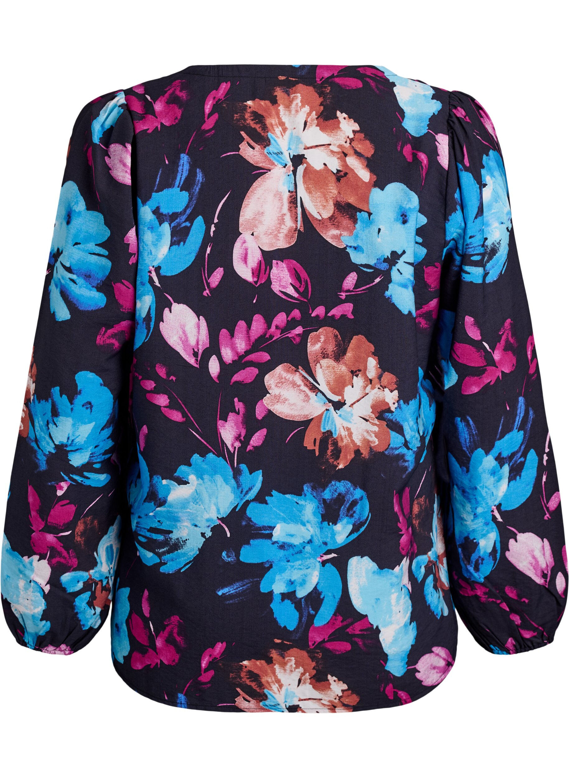 Zizzi Viscose blouse met bloemenprint en lange mouwen, Zwart, Packshot image number 1