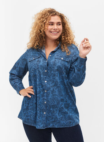 Geruit katoenen overhemd, Blue Paisley, Model image number 0