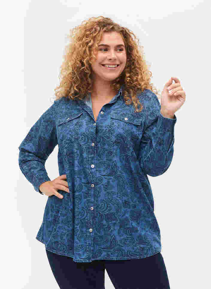 Geruit katoenen overhemd, Blue Paisley, Model