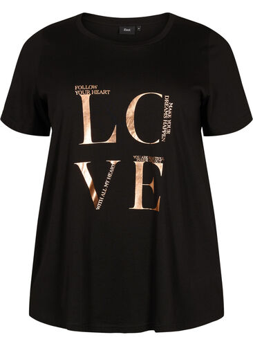 Katoenen t-shirt met korte mouwen en opdruk, Black W. Love , Packshot image number 0