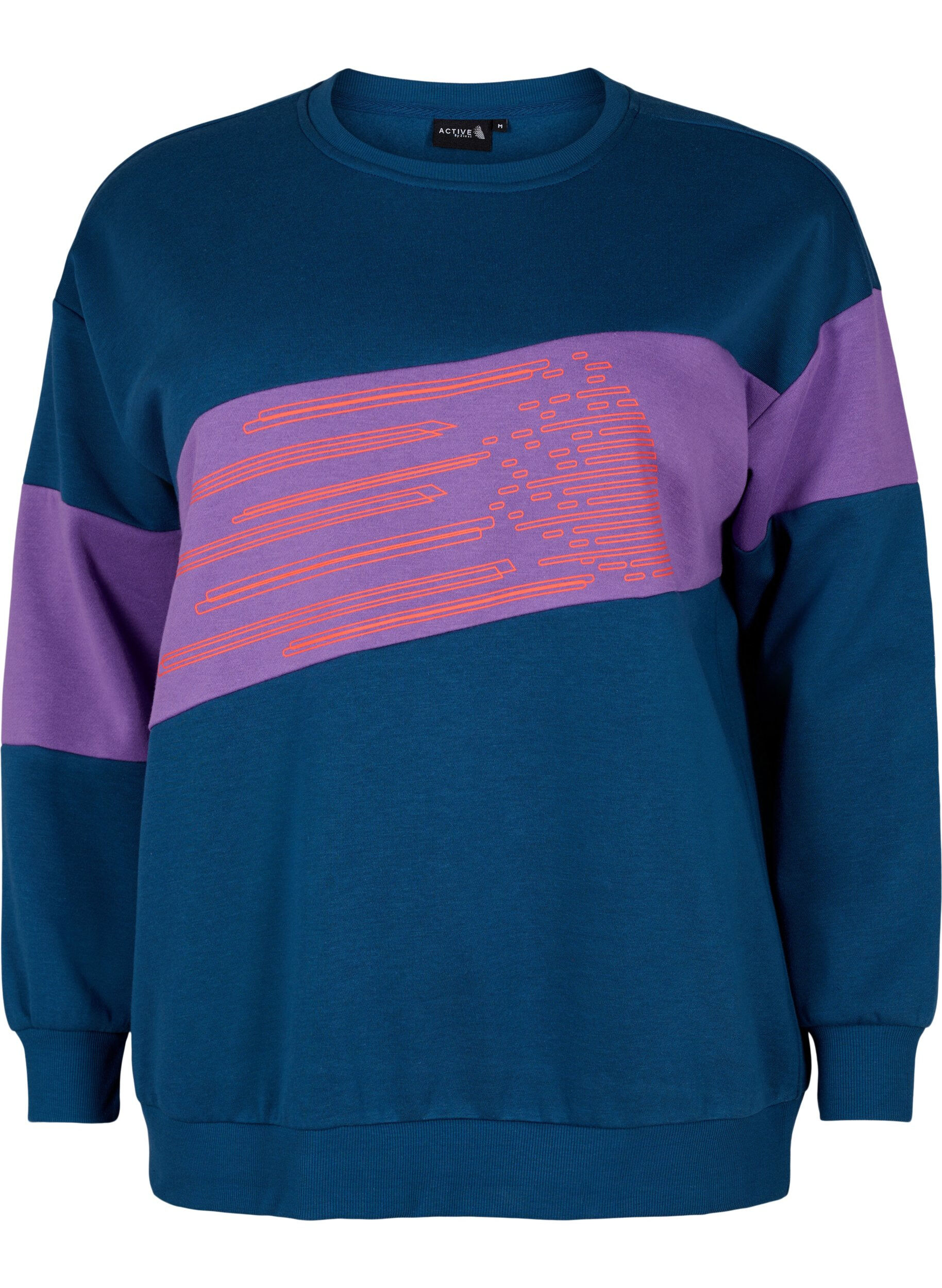 Zizzi Sweatshirt met sportieve print, Blue Wing Teal Comb, Packshot image number 0