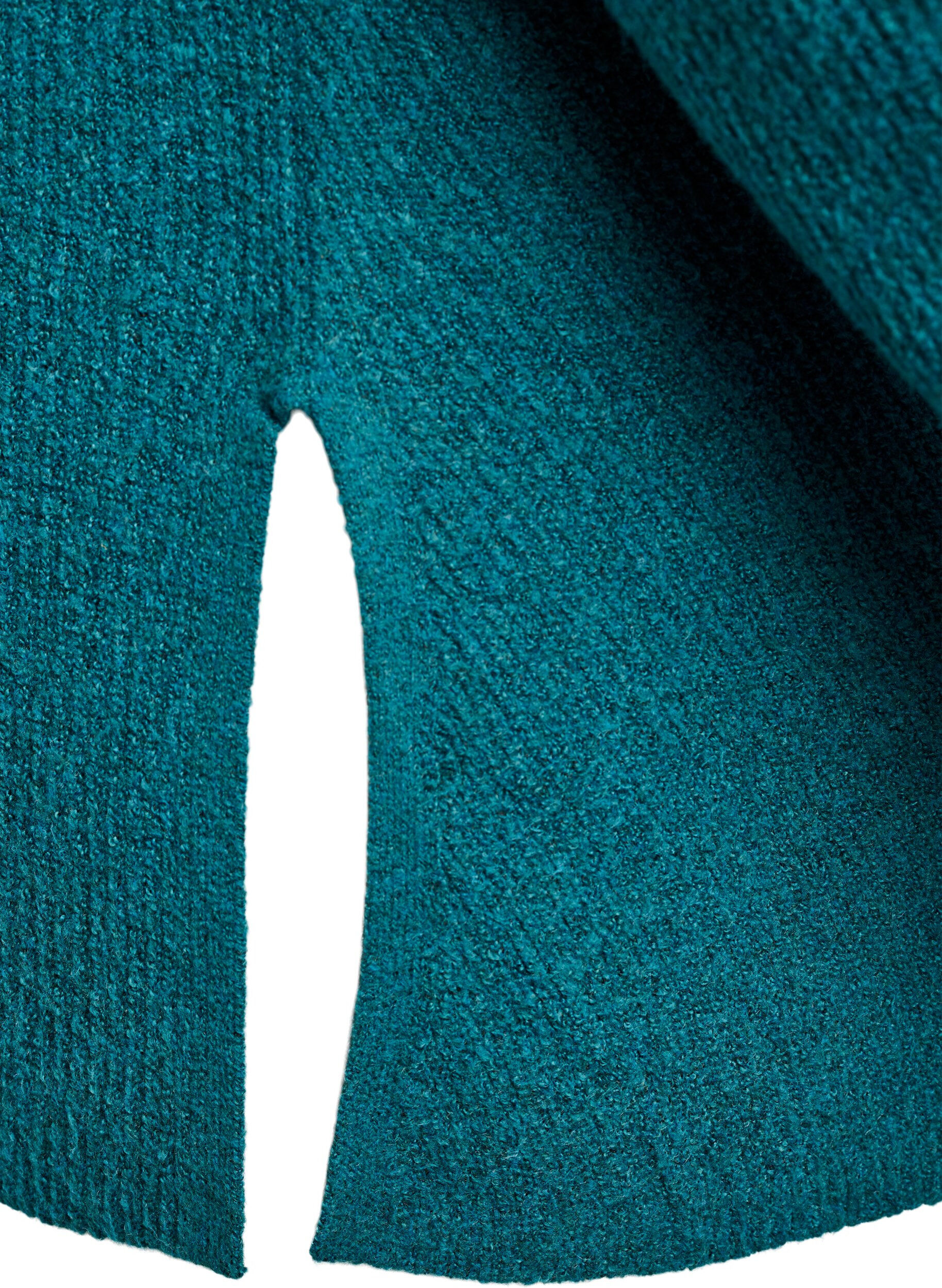 ZizziGebreide trui met diagonale structuur en raglanmouwen, Groen, Packshot image number 3