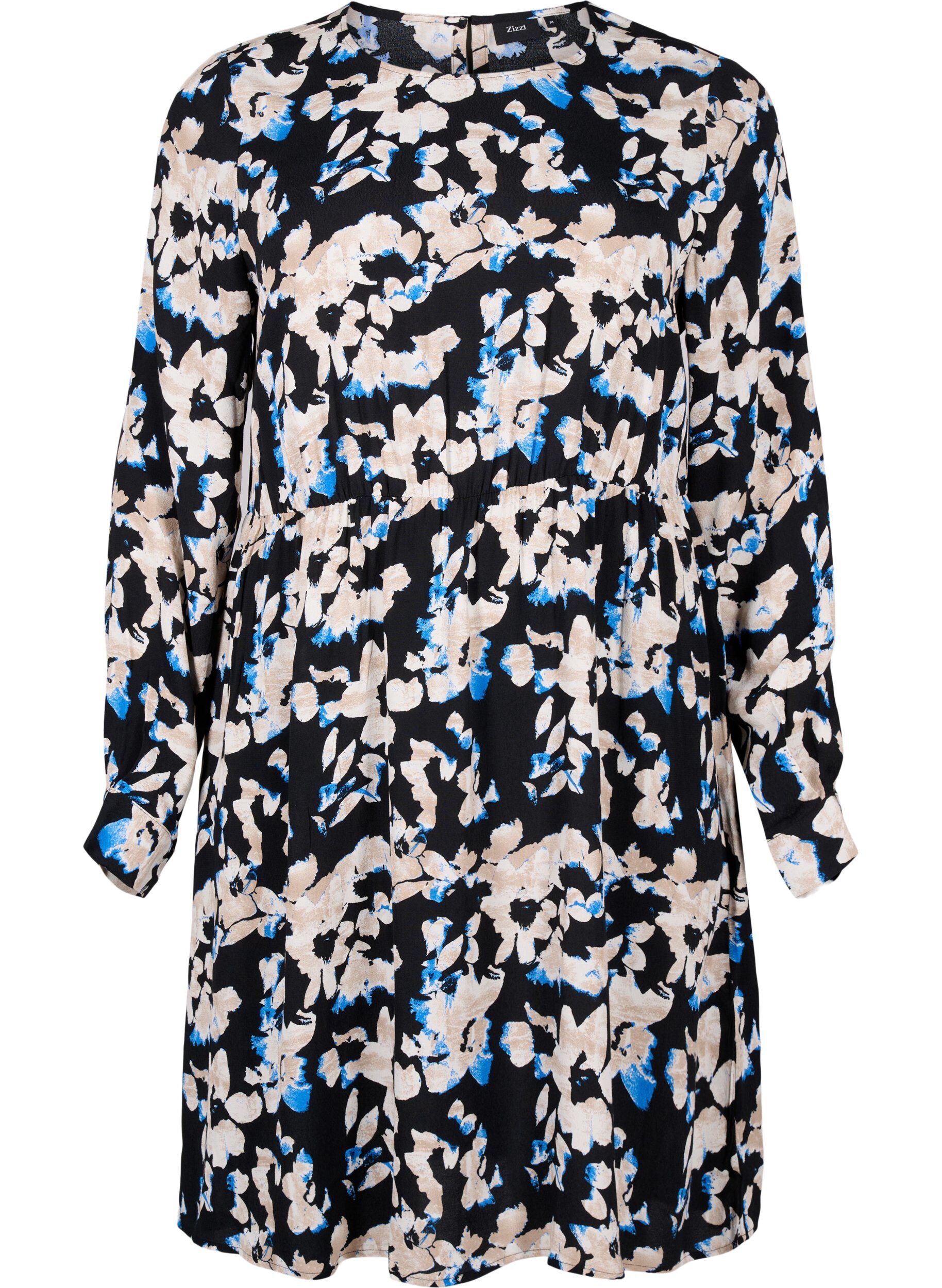 Zizzi Viscose jurk met print en lange mouwen, Zwart, Packshot image number 0