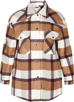 Geruite oversize blouse jas, Brown Check Ass, Packshot image number 0