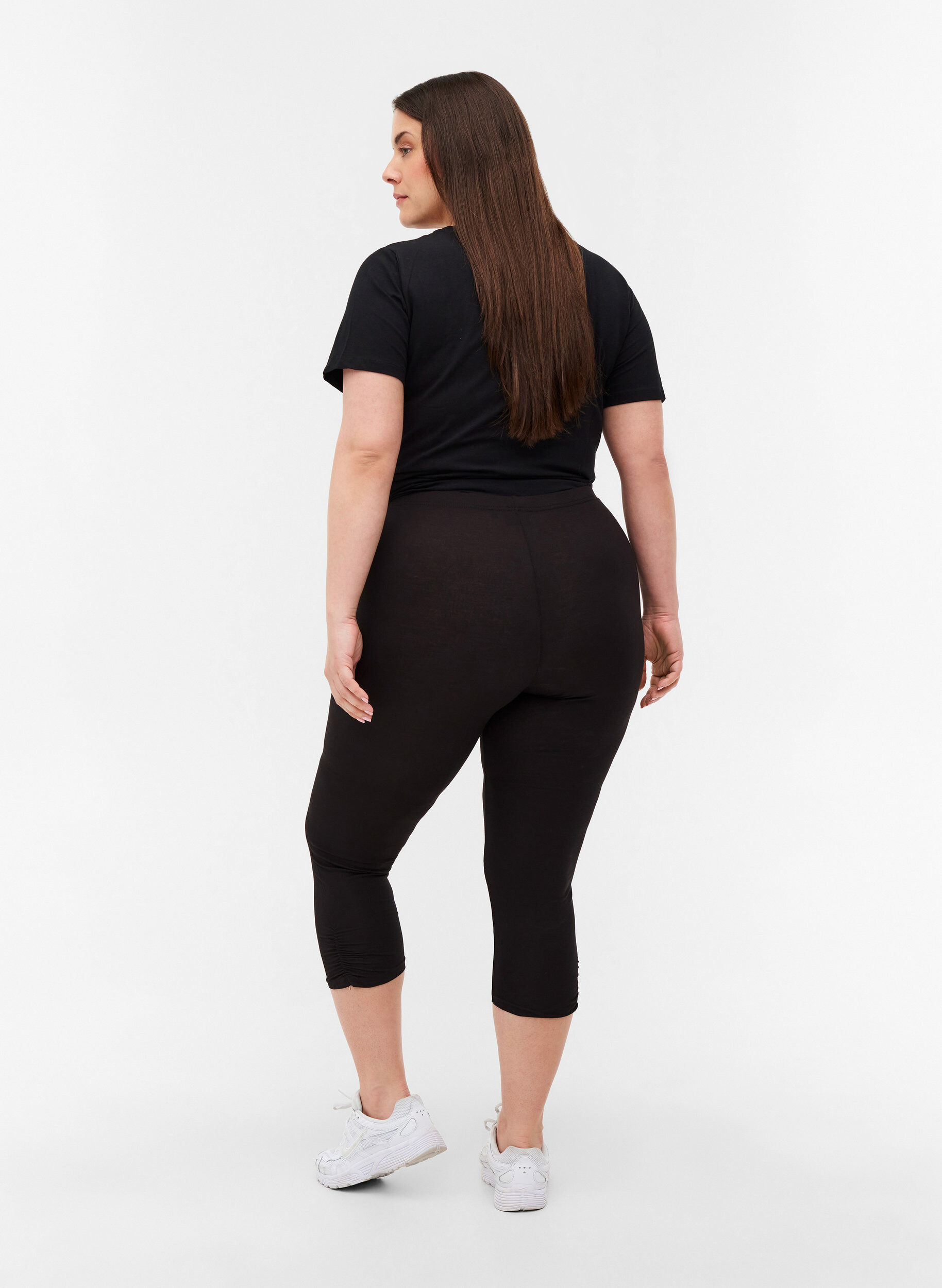 Zizzi Basic 3/4 legging met ruche detail, Black, Model image number 1