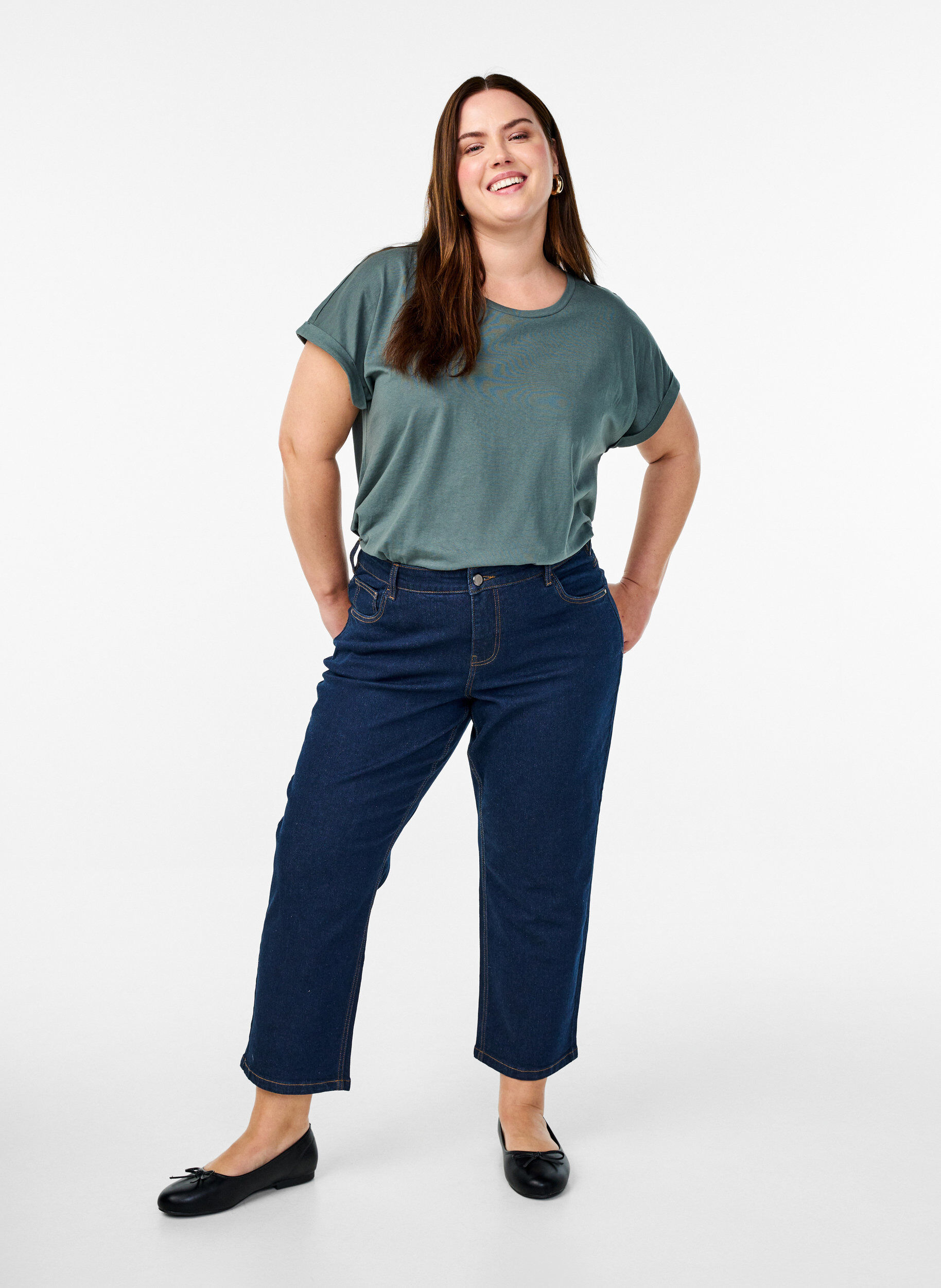 Gecropte Vera jeans met een straight-fit, Blauw, Model