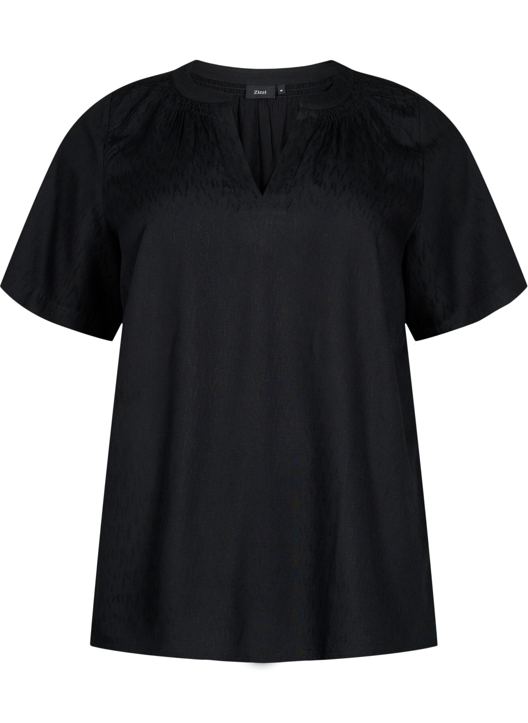 Zizzi Viscose blouse met korte mouwen en v-hals, Black, Packshot image number 0