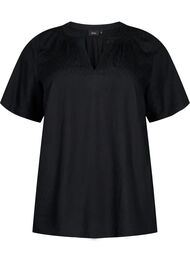 Viscose blouse met korte mouwen en v-hals, Black