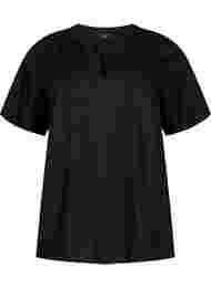 Viscose blouse met korte mouwen en v-hals, Black