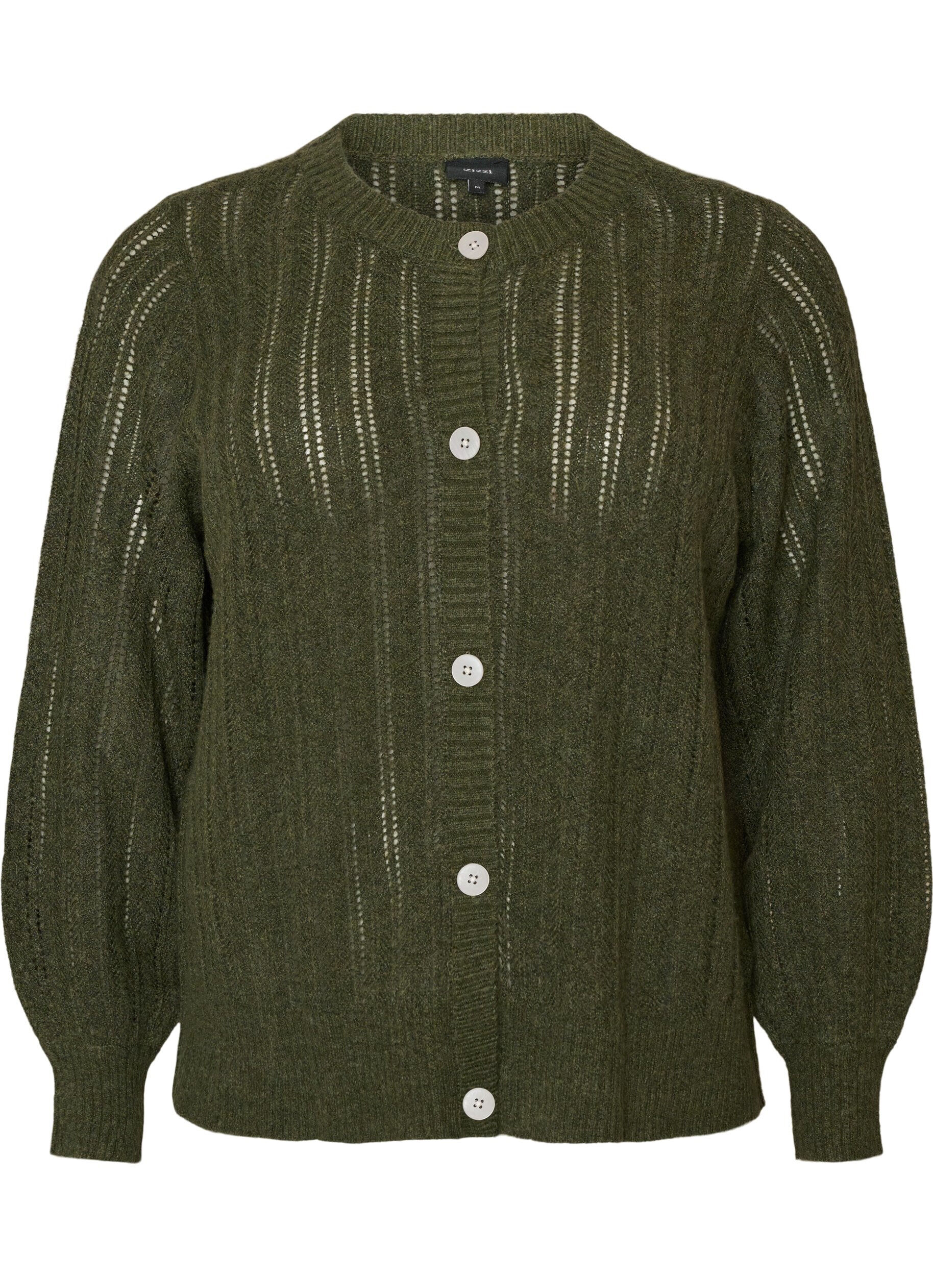 ZizziGebreide vest met opengewerkt patroon, Groen, Packshot image number 0