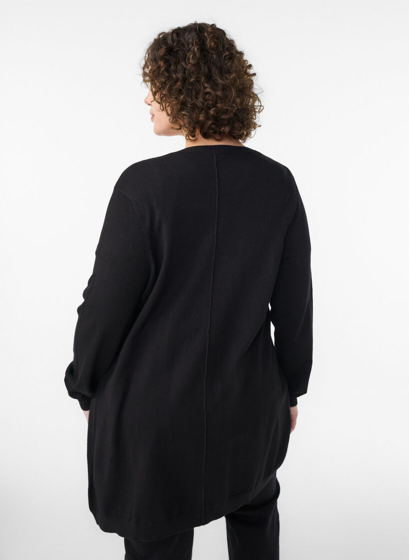 Lang gebreid vest van een viscose mix, Zwart, Model image number 2
