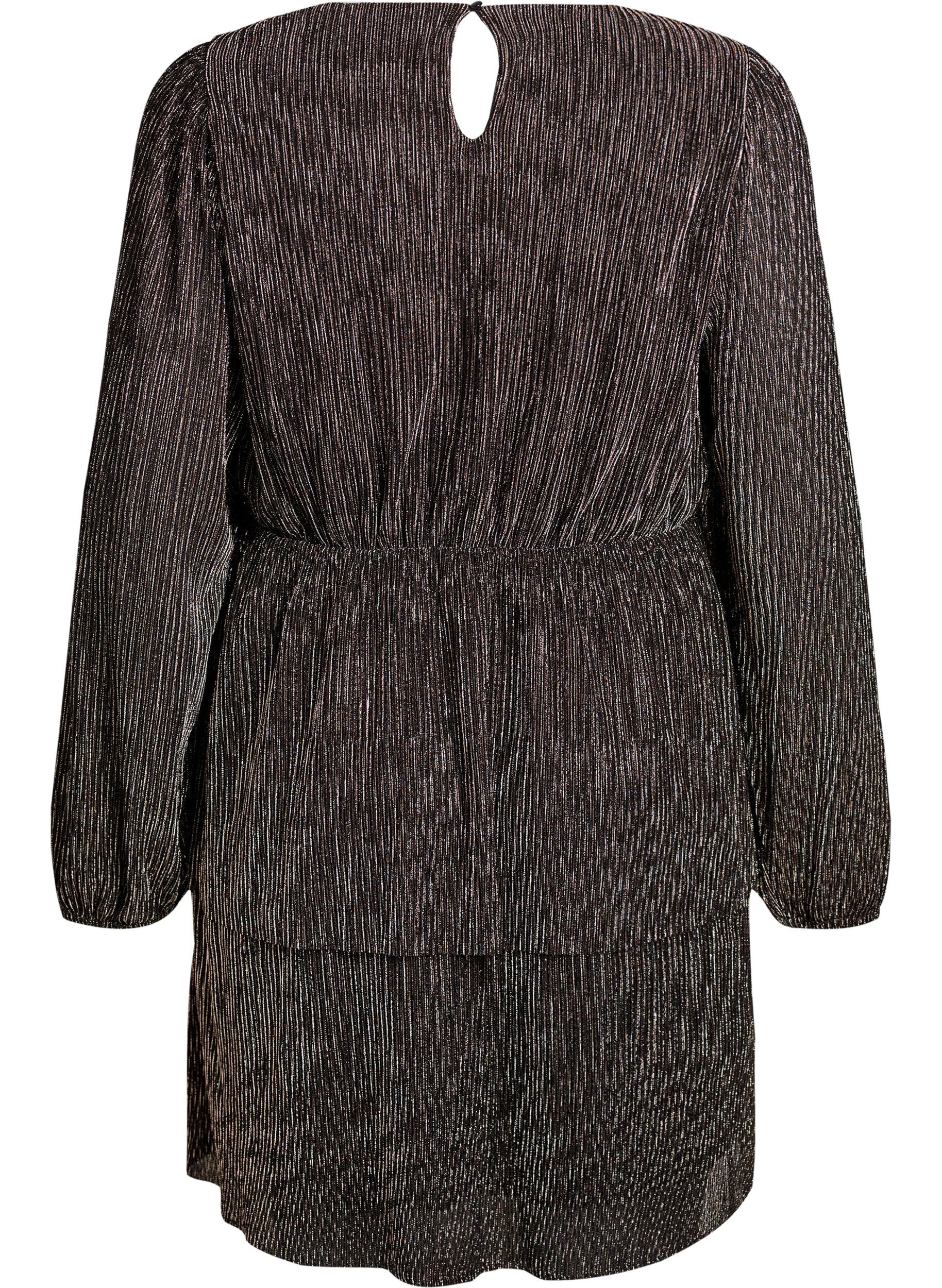 Zizzi Jurk met glitterstrepen en lange mouwen, Zwart, Packshot image number 1