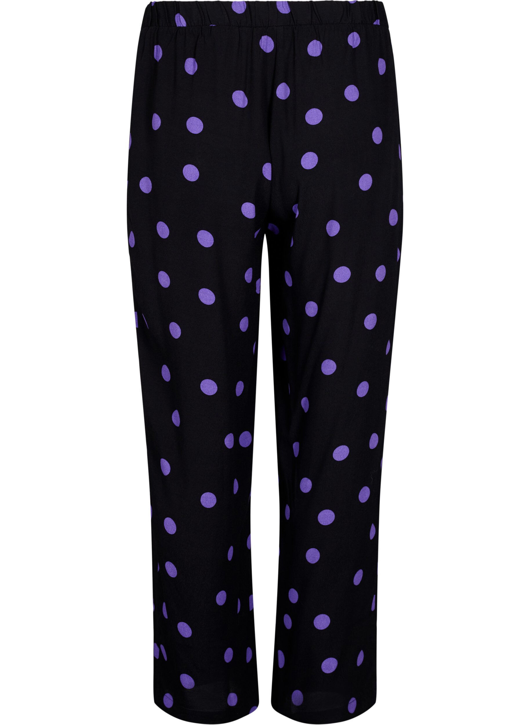 Zizzi Viscose broek met stippen, Black w. Purple Dot, Packshot image number 1
