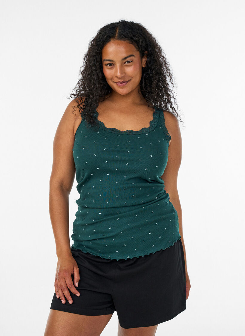 Top met print en kanten rand, Groen, Model image number 0