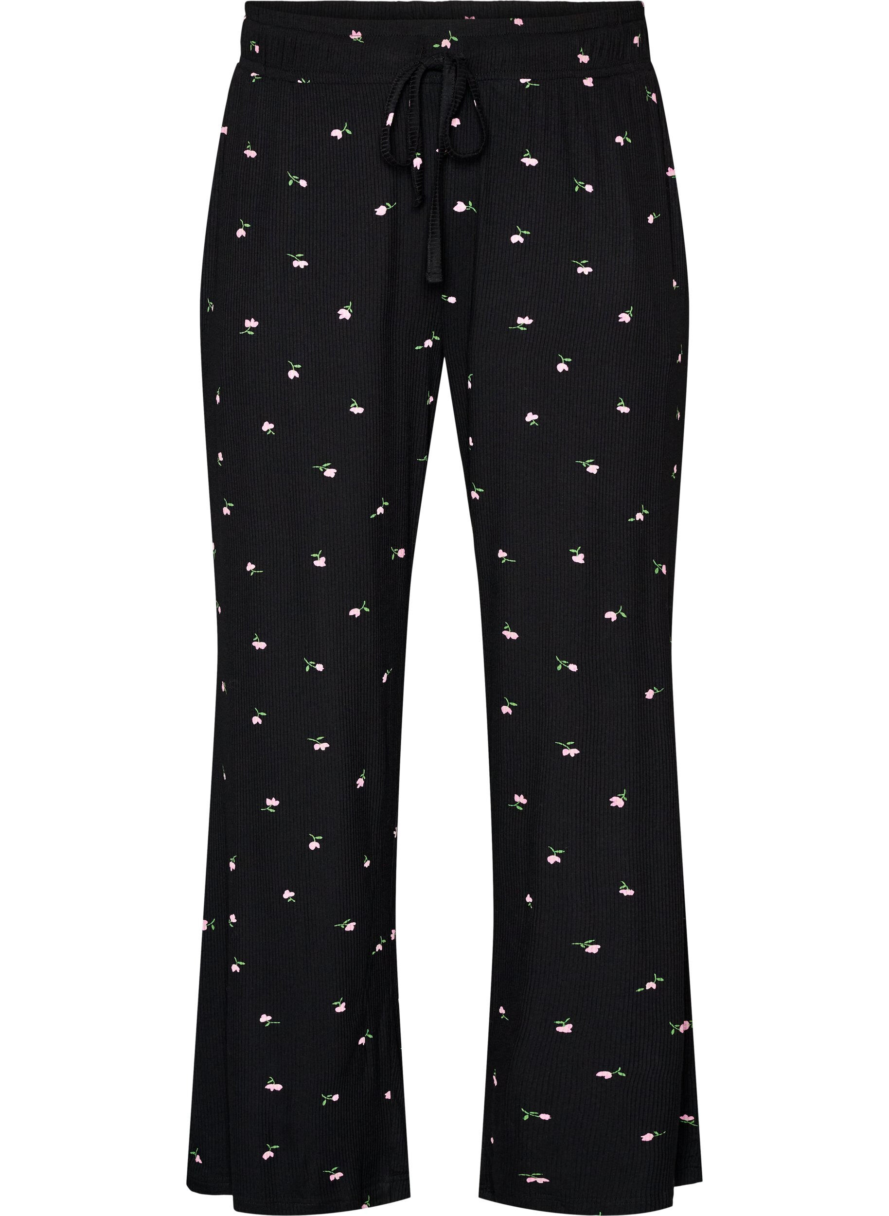 Pyjamabroek met geribde textuur en bloemenprint