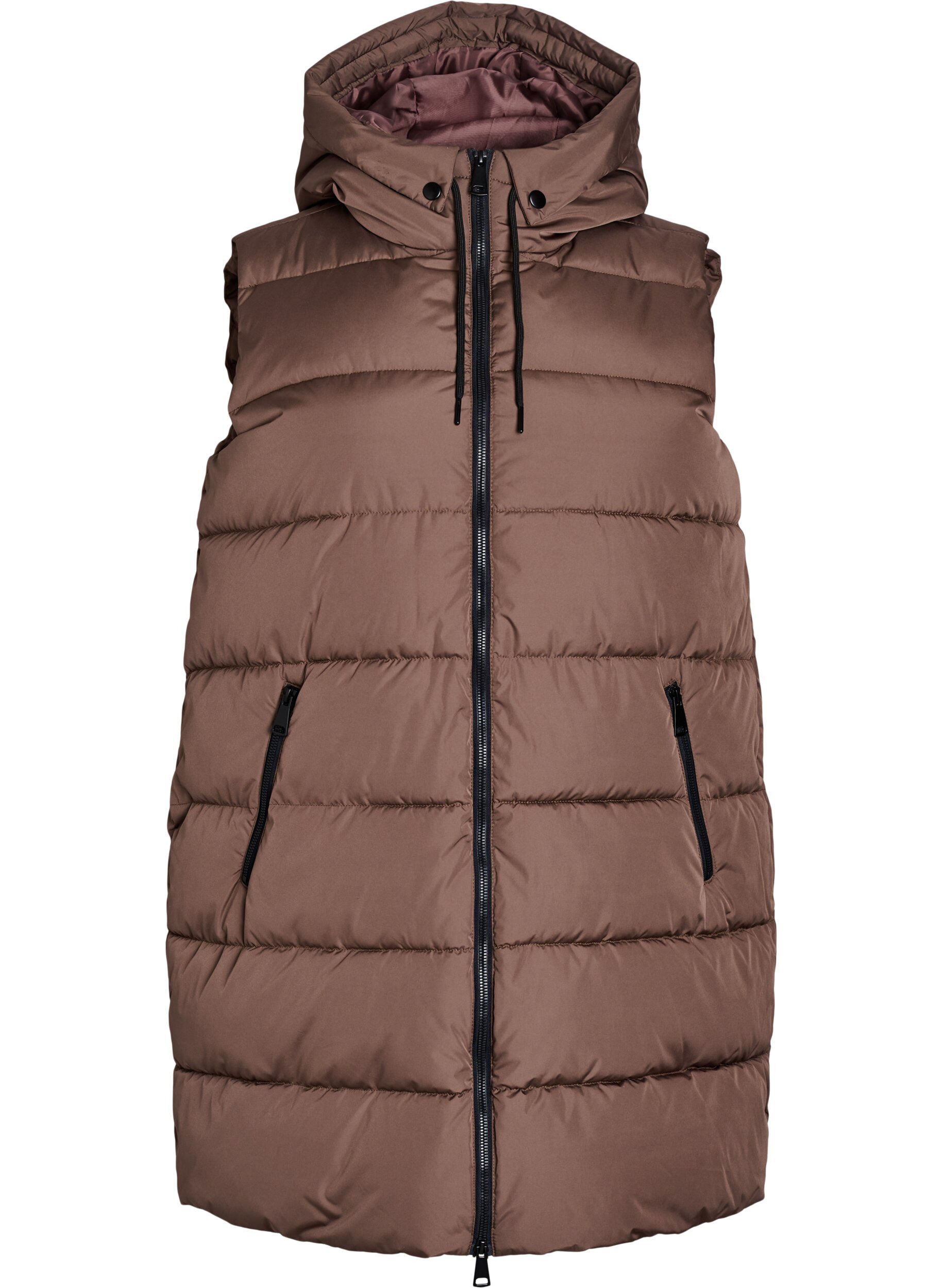 ZizziLange vest met capuchon en zakken, Bruin, Packshot image number 0