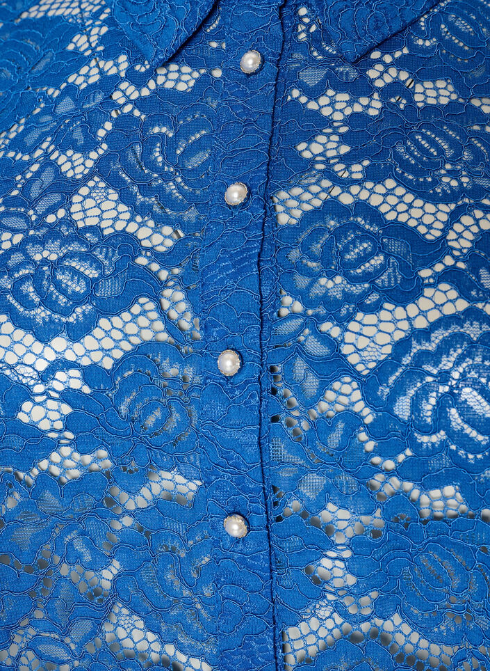 Kanten shirt met parelknopen, Blauw, Packshot image number 2