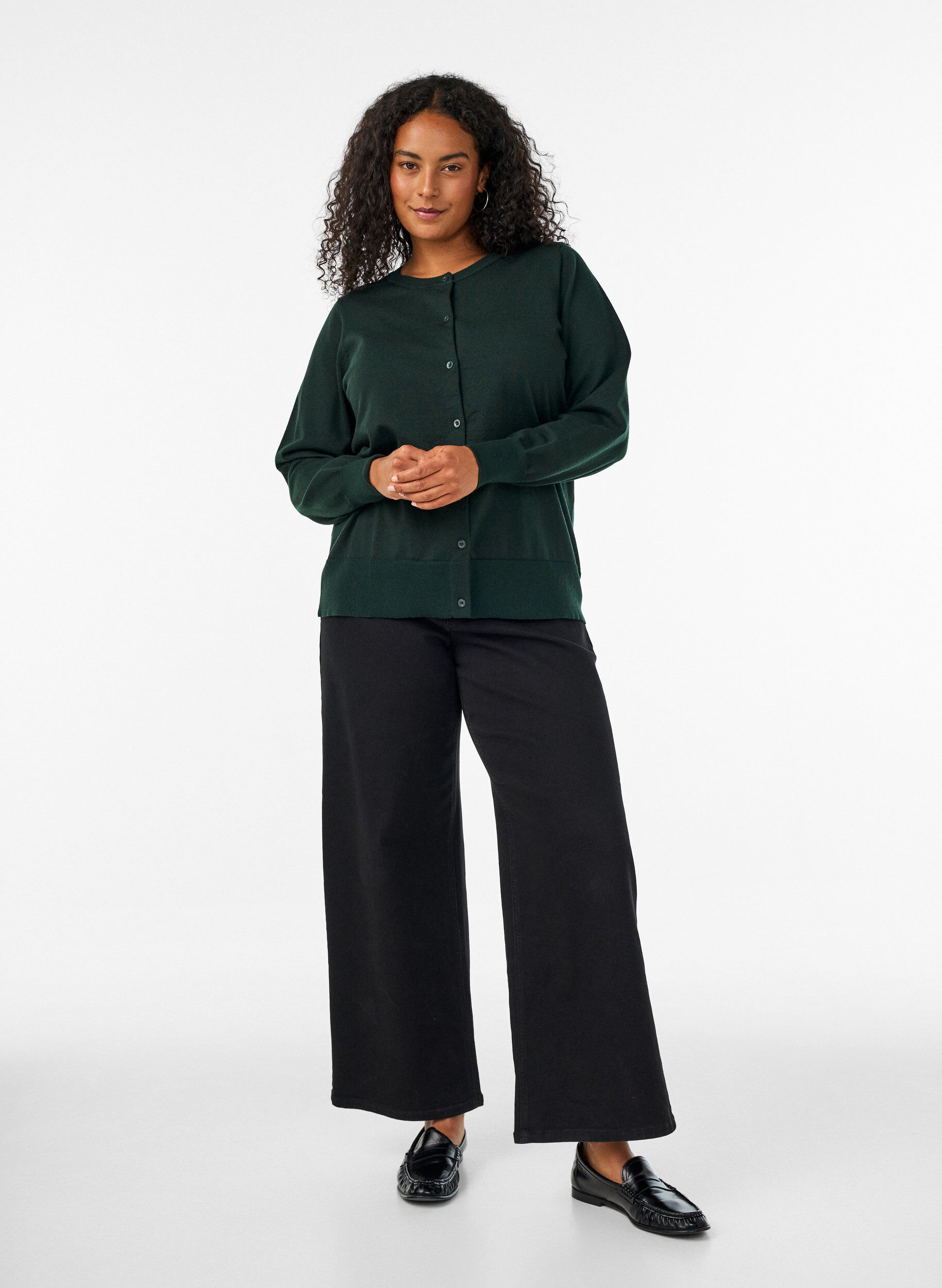 ZizziFijngebreide cardigan met ronde hals, Groen, Model image number 1