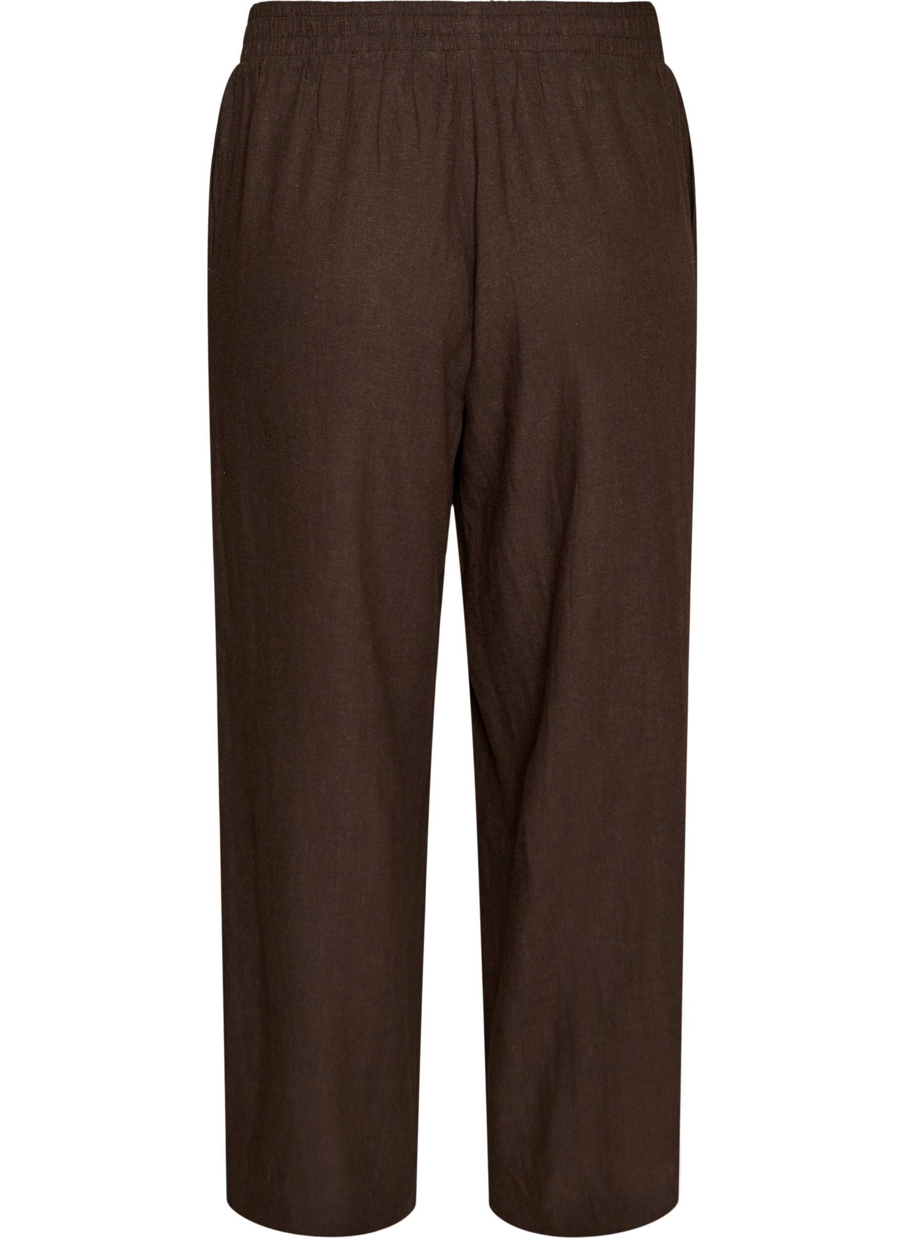 ZizziWijde linnen en viscose broek, Bruin, Packshot image number 1
