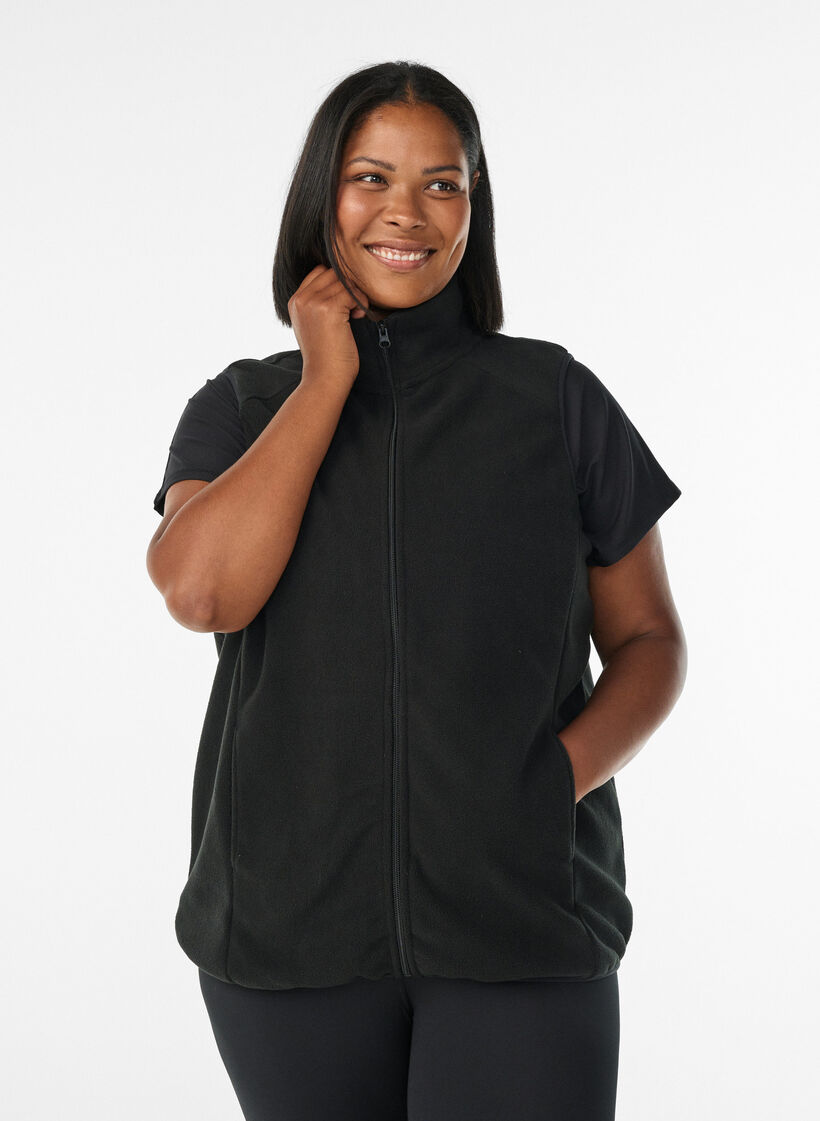 Fleece vest met zakken, Zwart, Model image number 0