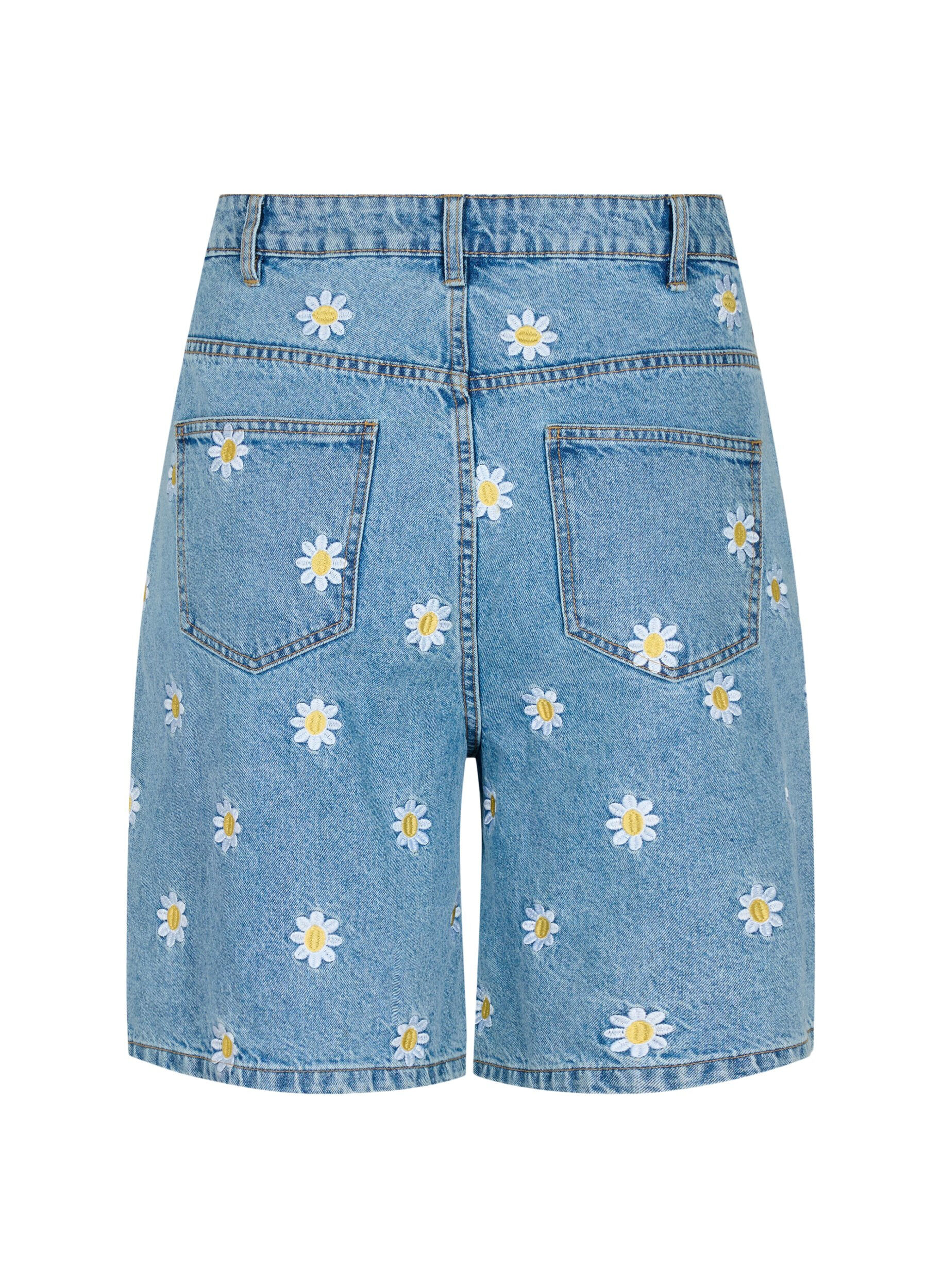 Zizzi Hoog getailleerde Mille short met geborduurde bloemen, Light Blue Flower, Packshot image number 1