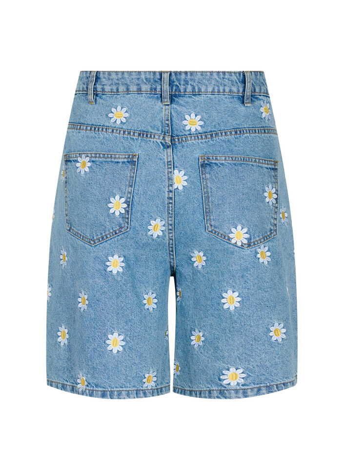 Hoog getailleerde Mille short met geborduurde bloemen, Light Blue Flower, Packshot image number 1