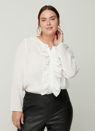 Blouse met ruches, Bright White, Model image number 0