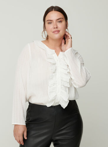 Blouse met ruches, Bright White, Model image number 0