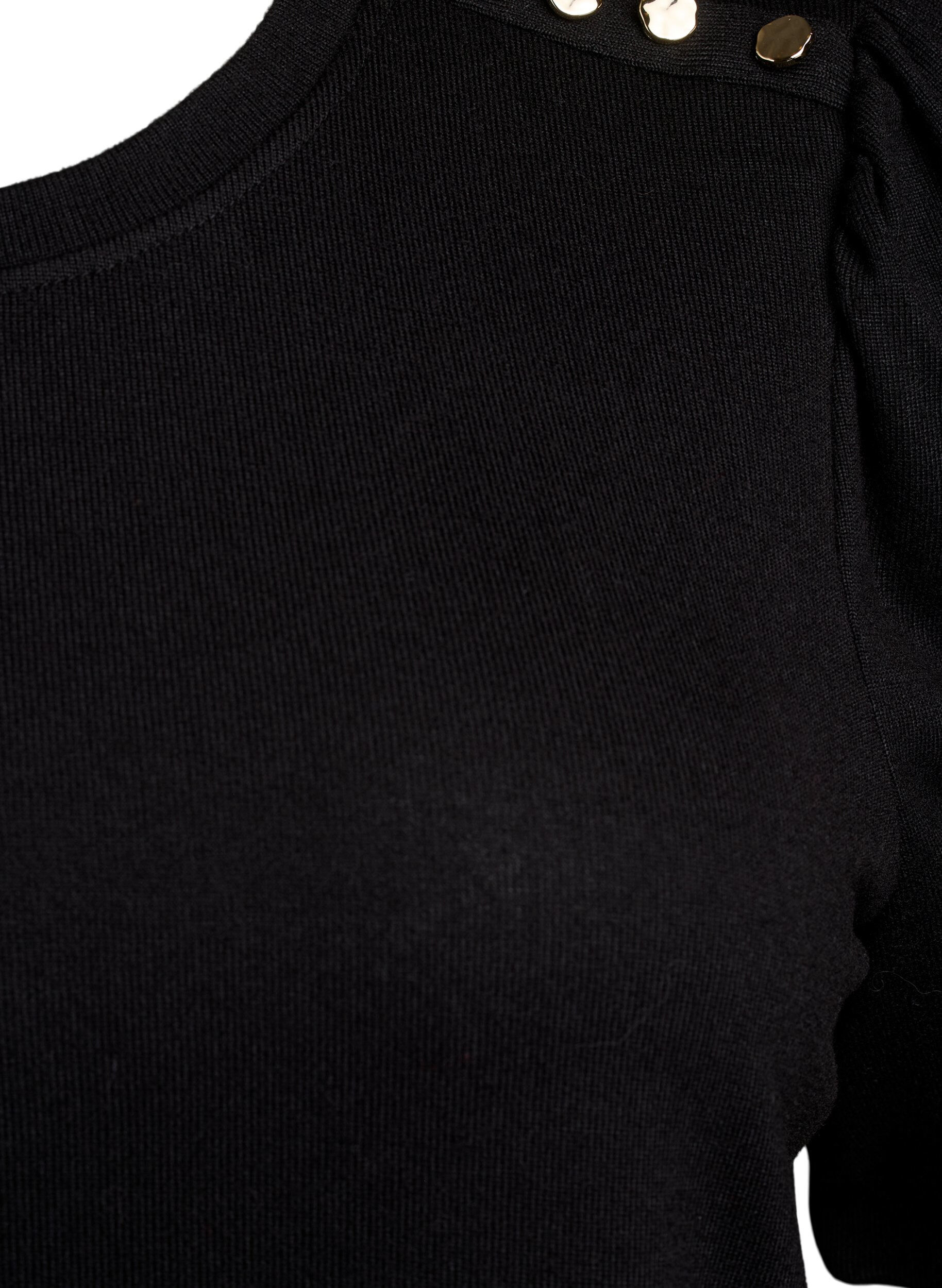 ZizziBlouse met knoopdetail en korte pofmouwen, Zwart, Packshot image number 2