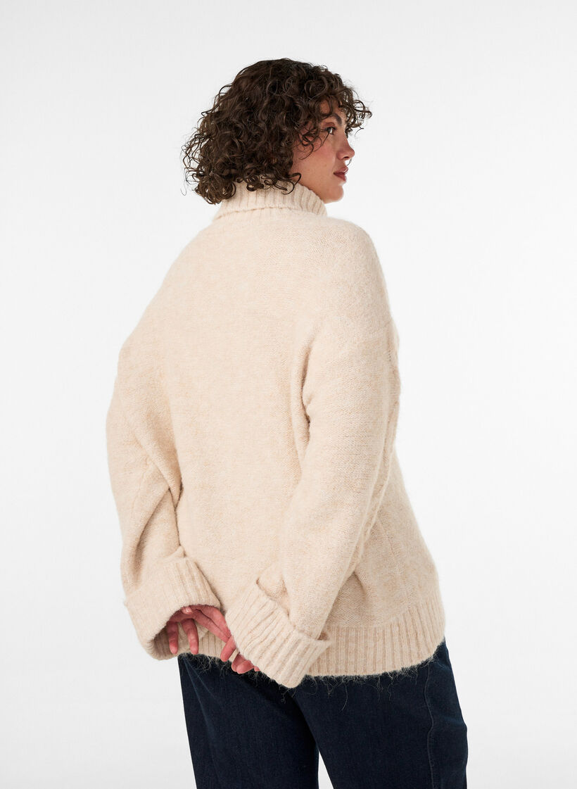 Trui met col en kabelbreisel, Vanille, Model image number 2