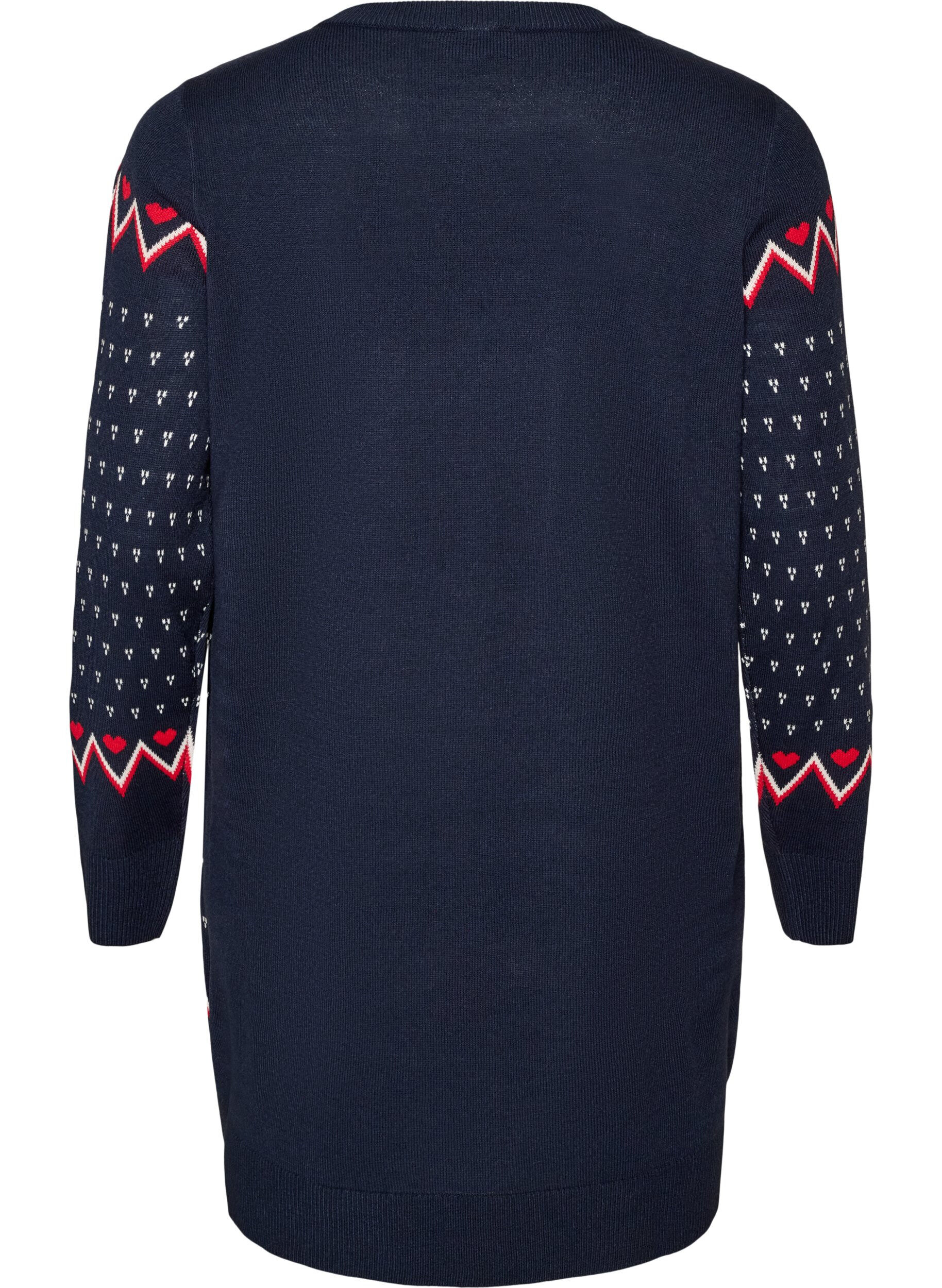 ZizziKorte gebreide jurk met kerstmotief, Blauw, Packshot image number 1