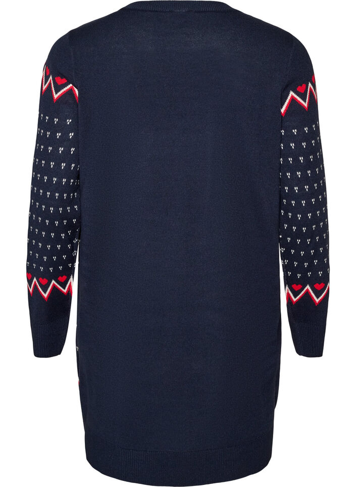 Korte gebreide jurk met kerstmotief, Blauw, Packshot image number 1