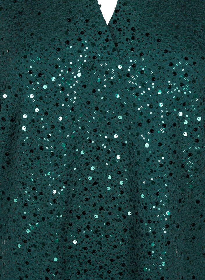 Paillettenjurk met V-hals en 3/4 mouwen, Rain Forest, Packshot image number 2