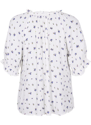 Gebloemde viscose blouse met halflange mouwen, Bright White Flower, Packshot image number 1