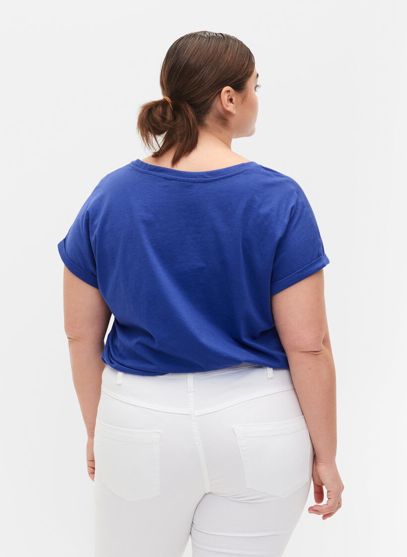 T-shirt met korte mouwen in een katoenmix, Blauw, Model image number 2