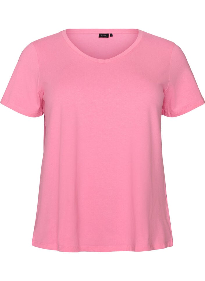 Basic t-shirt in effen kleur met katoen, Roze, Packshot image number 0